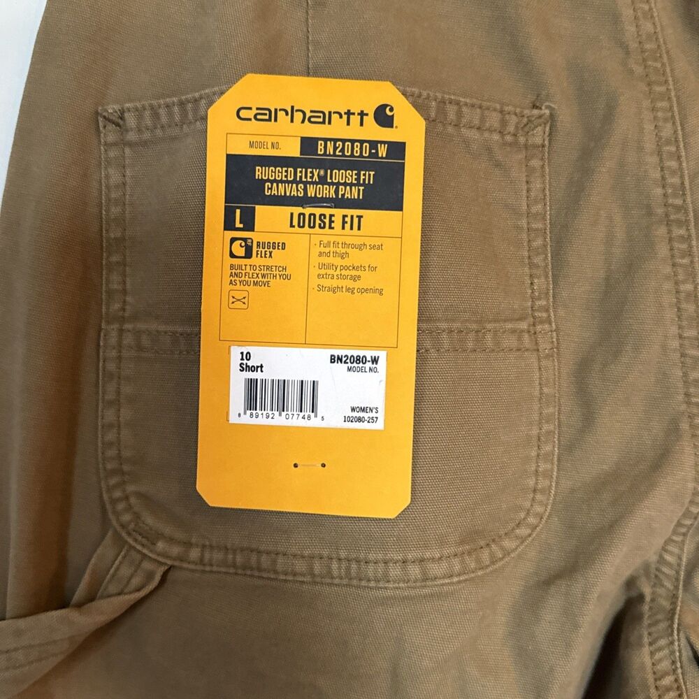 NWT Carhartt Rugged Flex Loose Fit Canvas Pants Brown BN2080-W Women's 10 Short - Picture 4 of 10